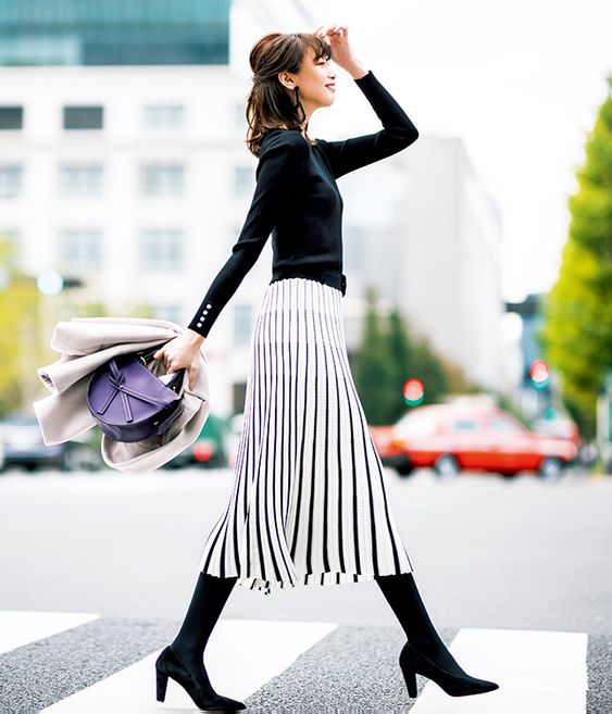 直條紋裙子 　裙子穿搭